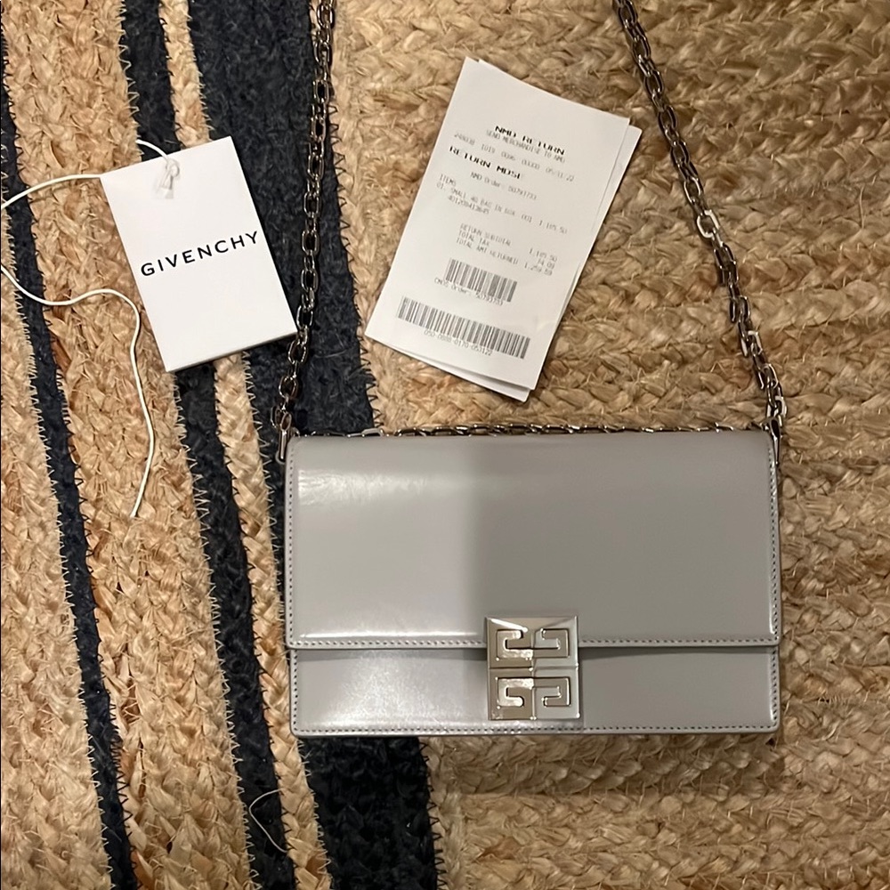 Givenchy Gray Leather Shoulder Bag with Metallic Clasp